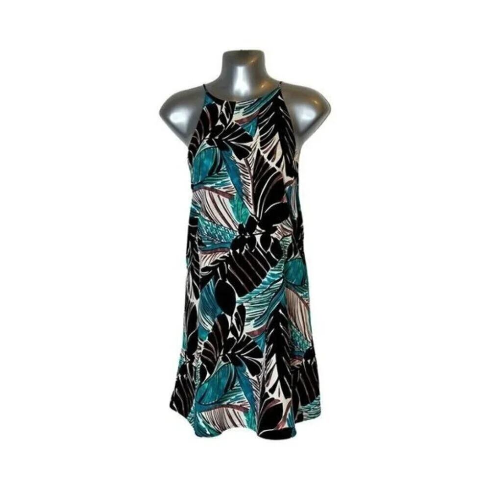 Meghan LA Bold Tropical Print Sleeveless Mini Dress Large Summer Beach Vacation‎